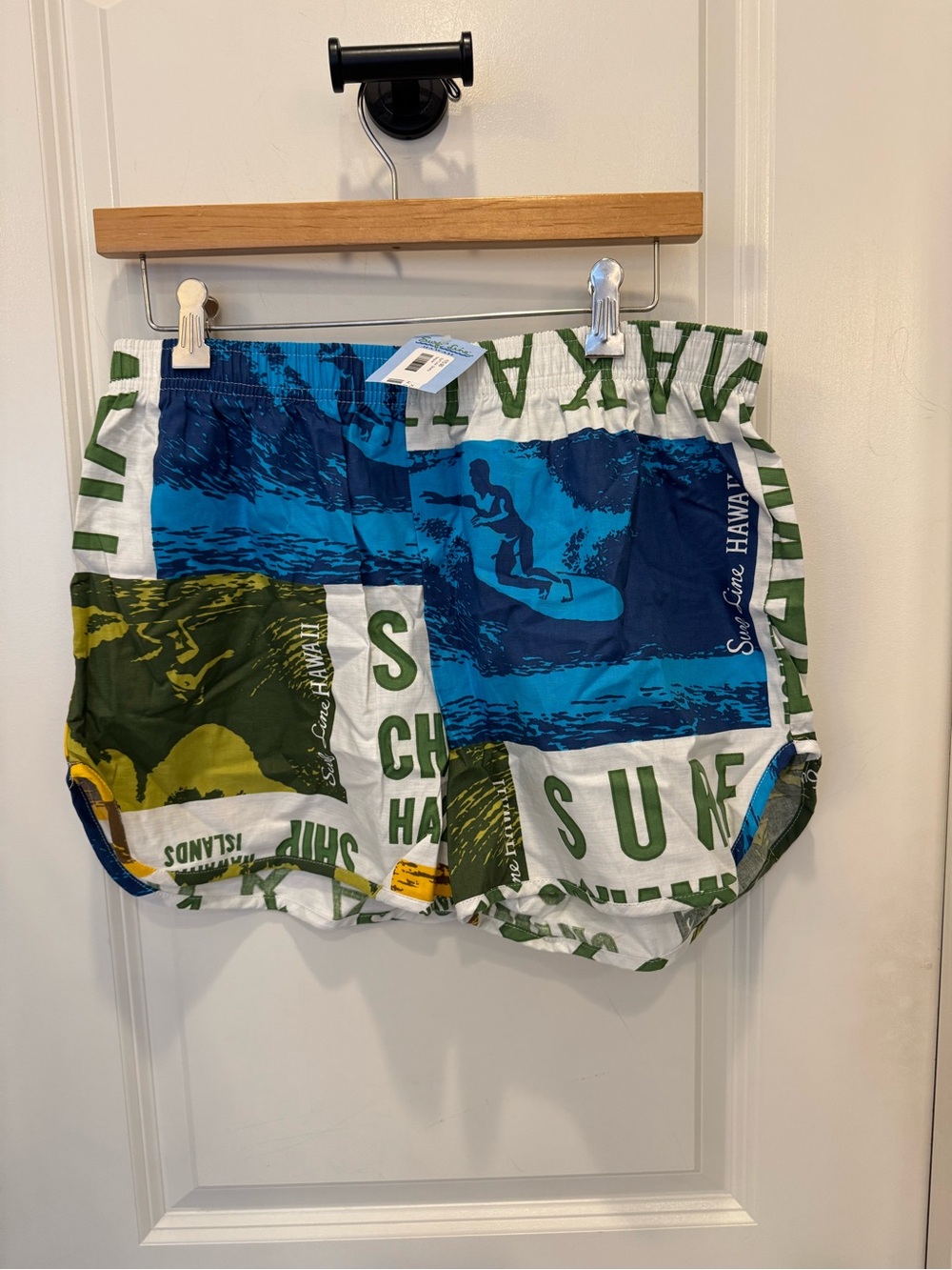 Surf Graphic Blue & Green Beach Cover-Up Shorts
